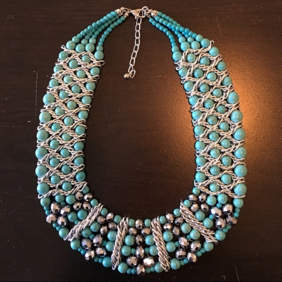 Statement Necklace Torquoise and Silver tone. - Picture 1 of 4